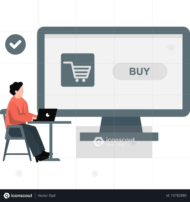 Young man doing online shopping  Illustration