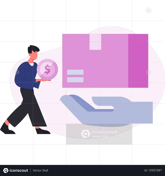 Young man doing protection delivery box  Illustration