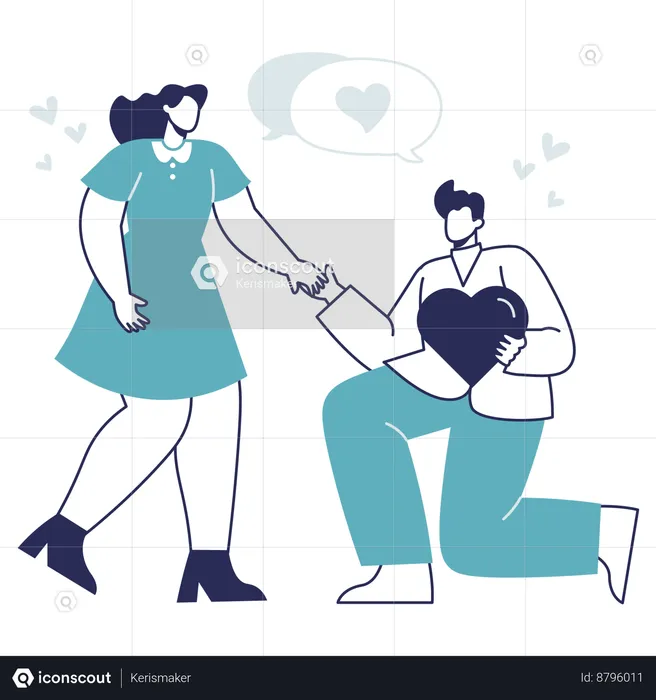 Young man doing Romantic Proposal to girl  Illustration