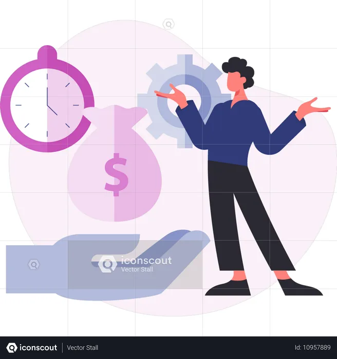 Young man doing setting money bag  Illustration