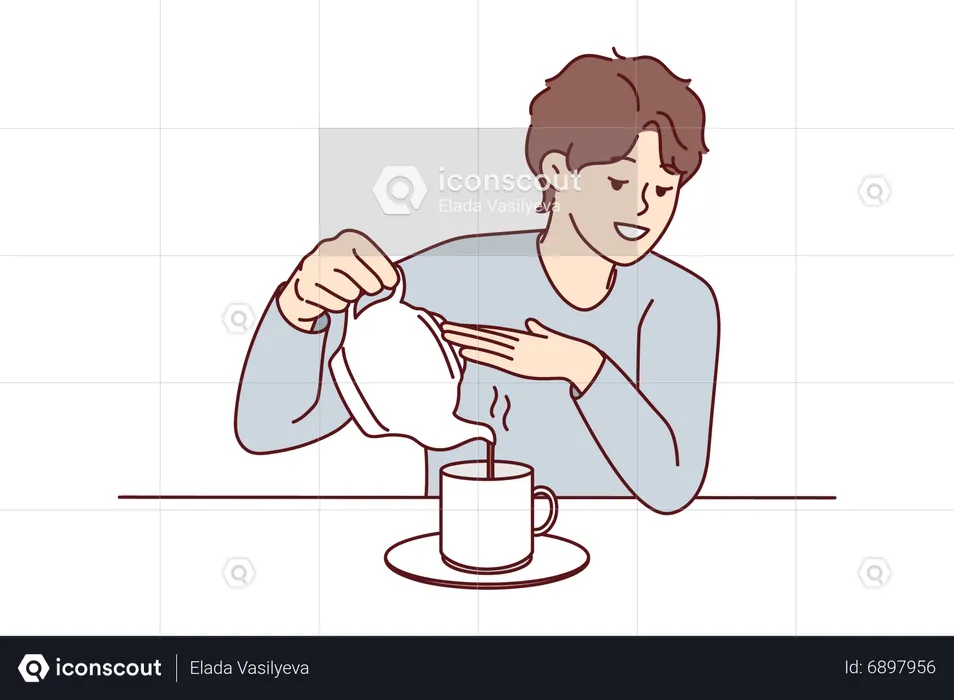 Young man drinking tea  Illustration