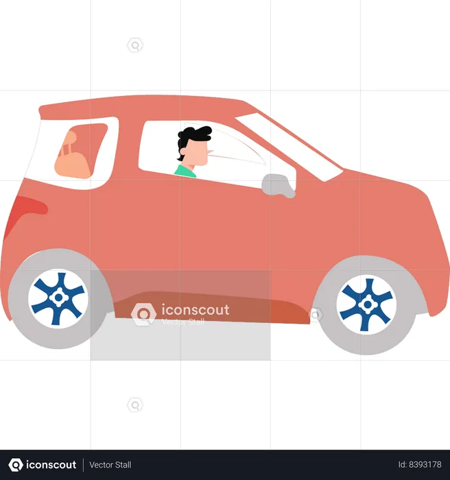 Young man driving car  Illustration