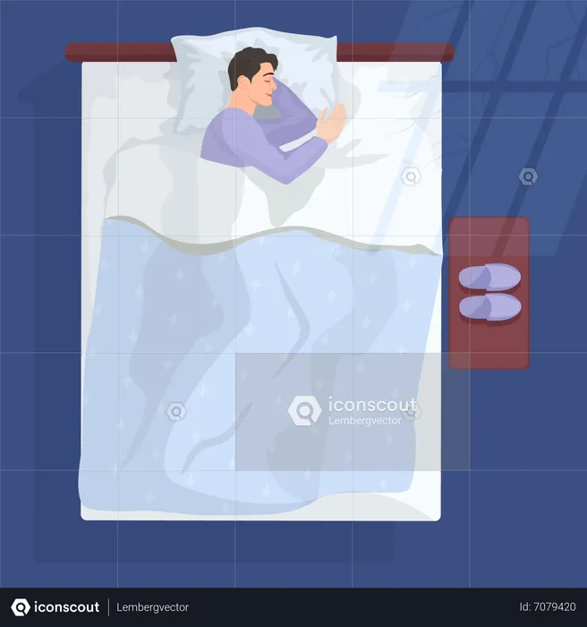Young man embracing soft pillow while napping  Illustration
