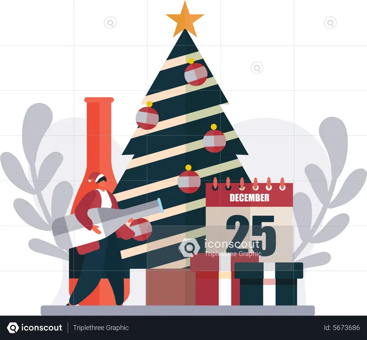 Young Man Enjoying Christmas Day  Illustration