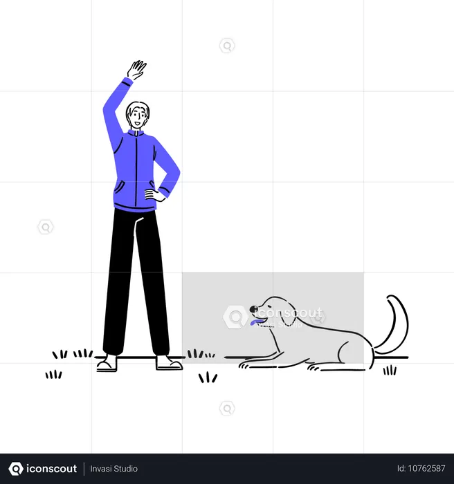 Young man enjoying Outdoor activities with dog  Illustration