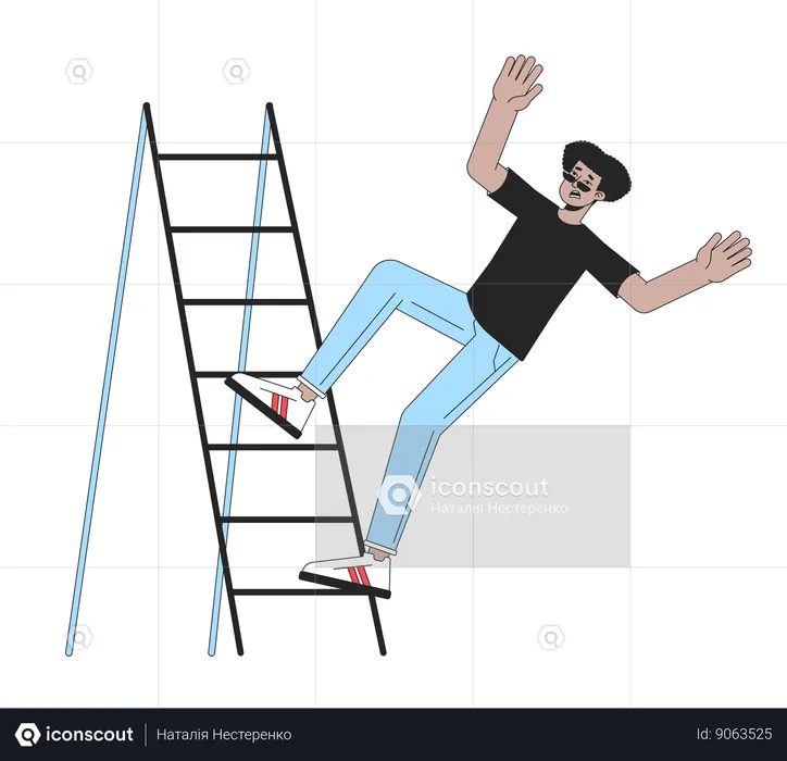 Young man falls from ladder  Illustration