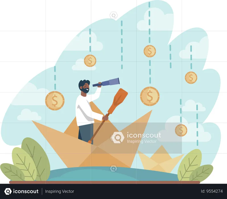 Young man finding financial vision  Illustration