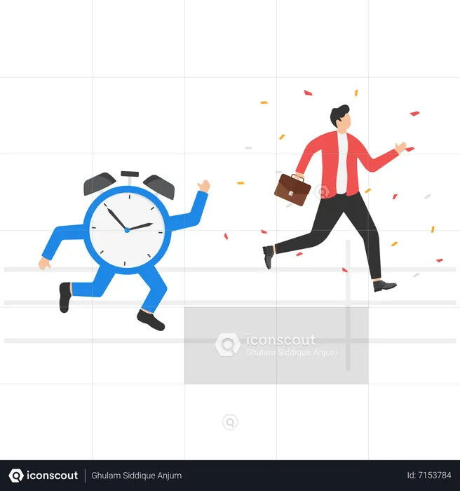 Young Man Finishing work or project before run out of time  Illustration