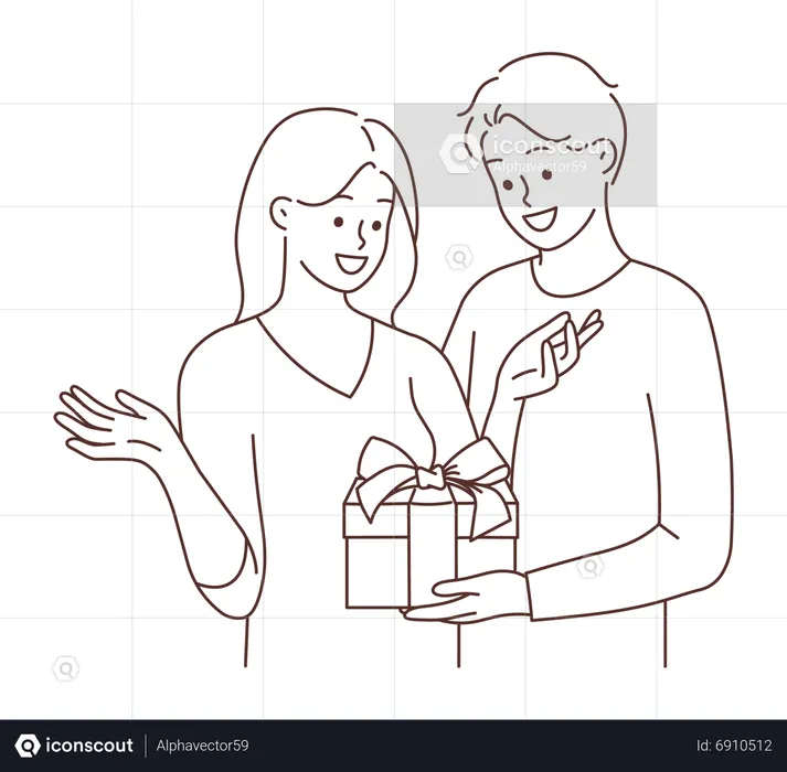 Young man giving gift to his wife  Illustration