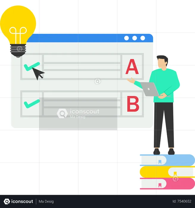 Young man giving Online education exam  Illustration