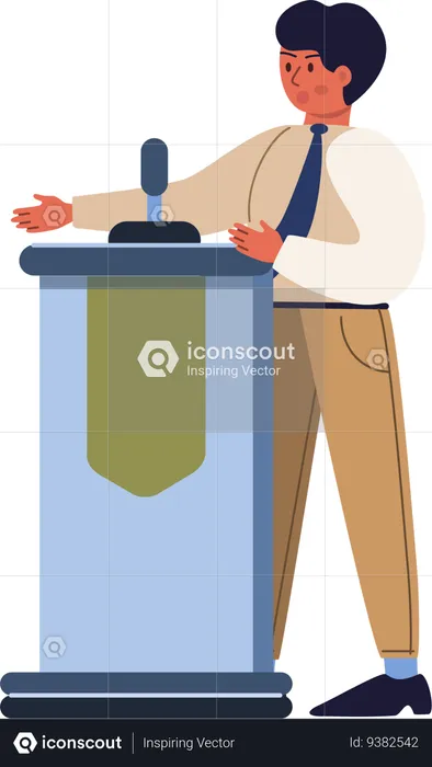 Young man giving speech in business conference  Illustration
