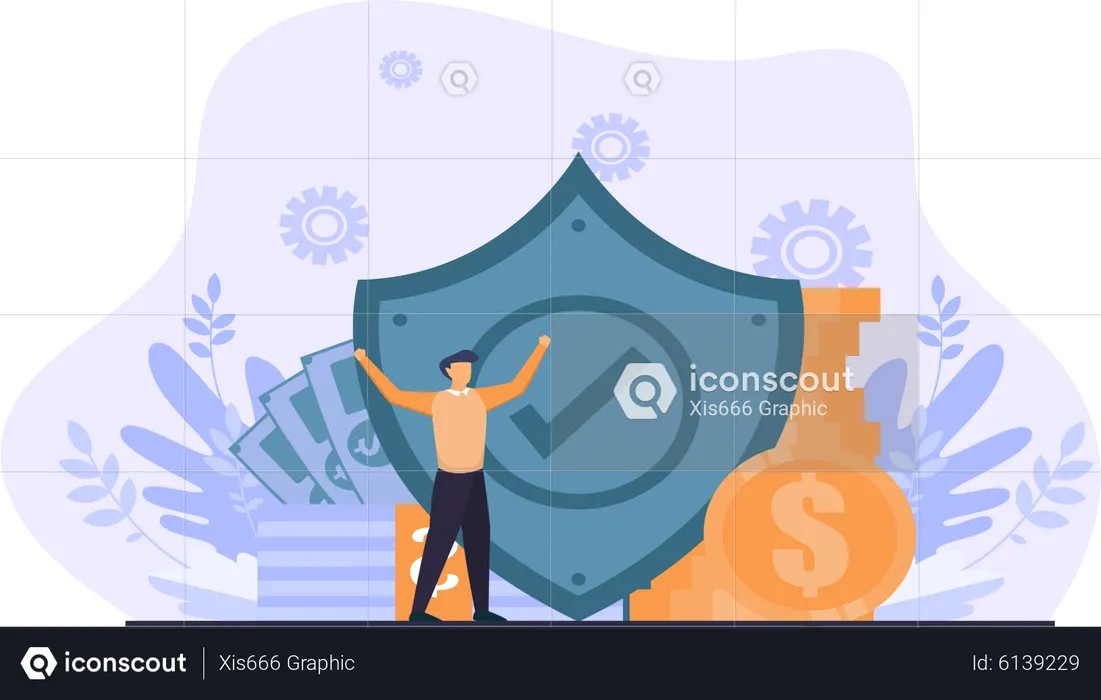Young Man Happy Because Of Security Of Their Money  Illustration