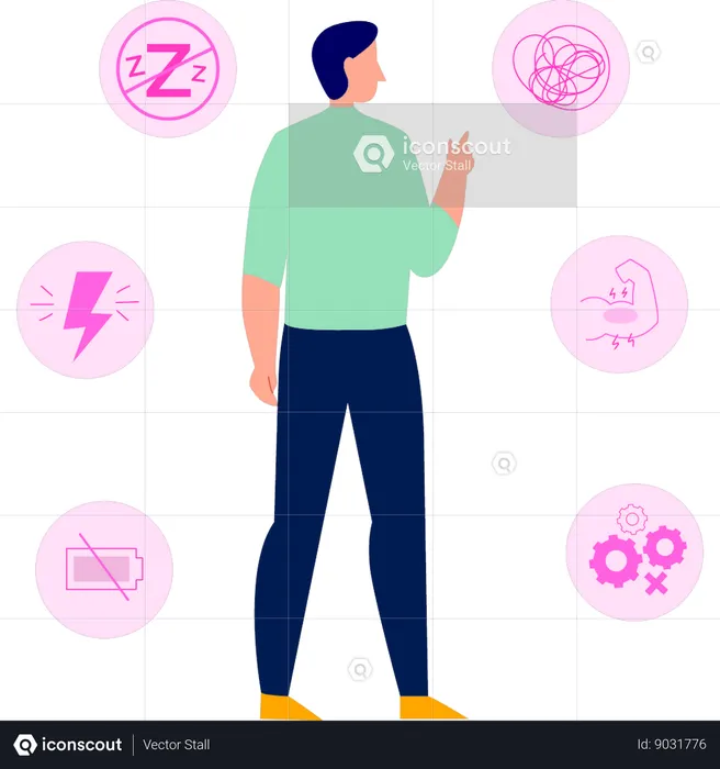 Young man having decision fatigue  Illustration