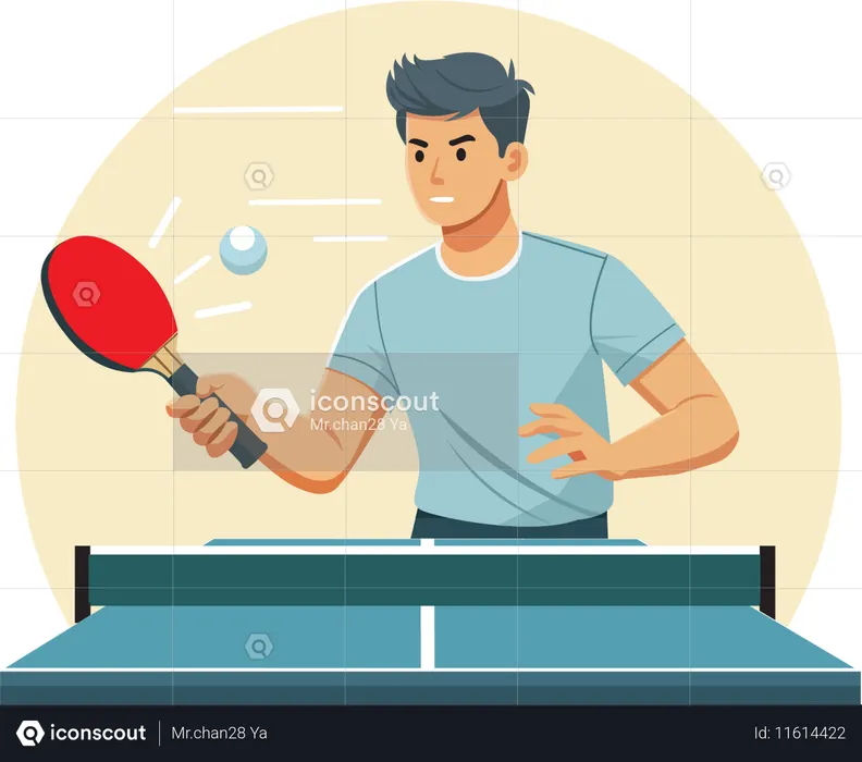 Young man hits  ping pong ball to start a game  Illustration