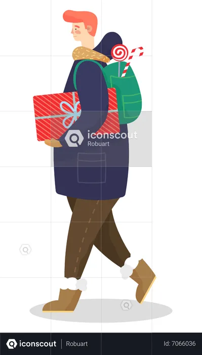 Young man holding christmas gift  Illustration