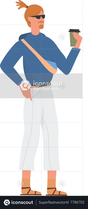 Young man holding coffee cup  Illustration