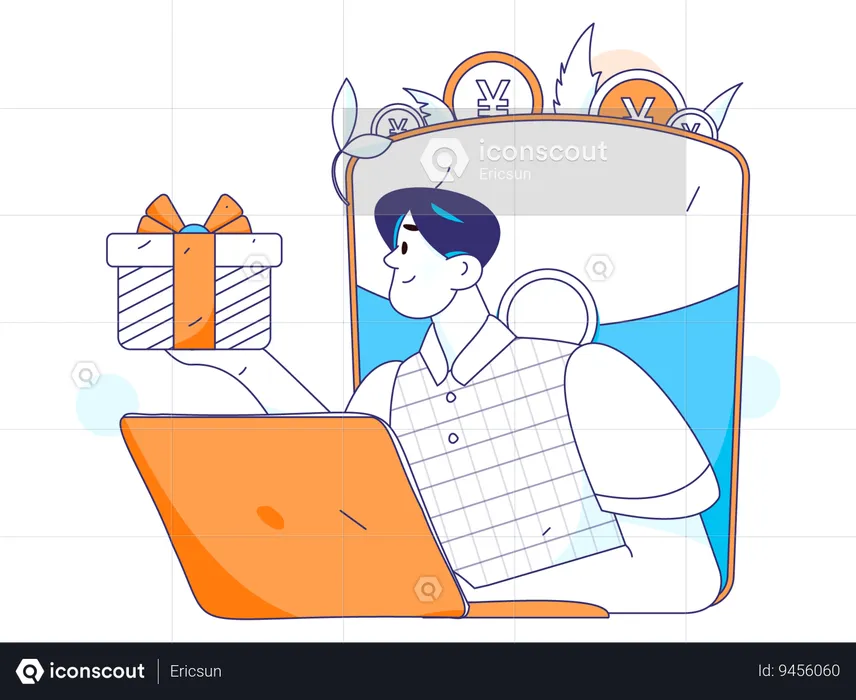 Young Man holding gift box  Illustration
