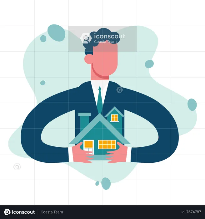 Young man holding house  Illustration