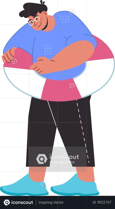 Young man holding lifebuoy  Illustration