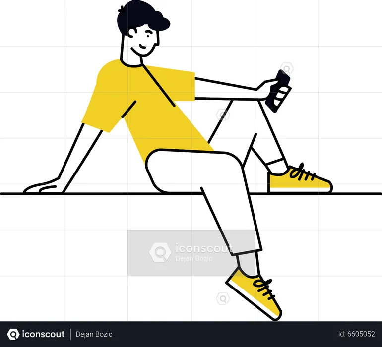 Young man holding mobile and look at mobile  Illustration