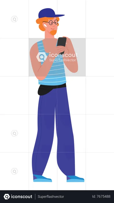 Young man holding mobile  Illustration