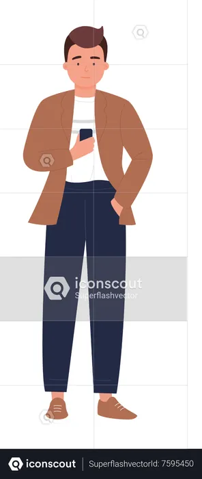 Young man holding phone  Illustration