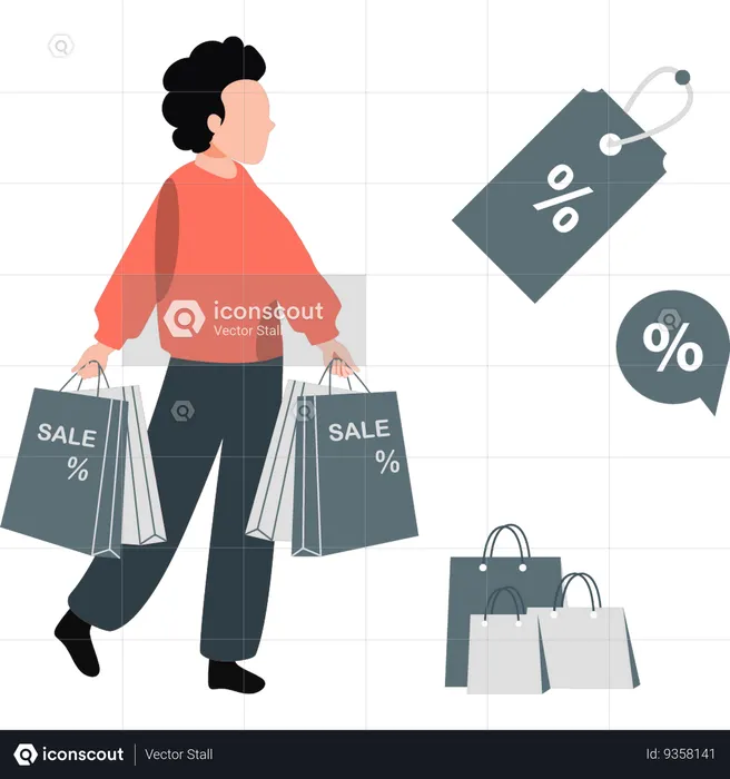 Young man holding shopping bags while doing shopping on sale  Illustration