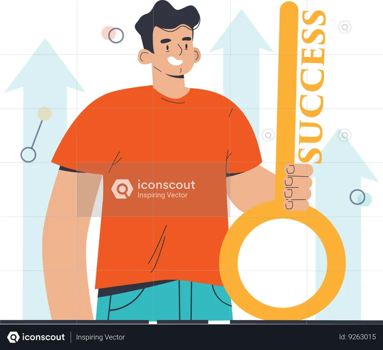 Young man holding success key  Illustration