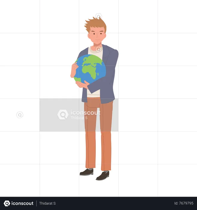 Young man Hugging Planet Earth  Illustration