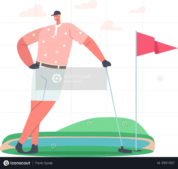 Young Man in Sport Uniform Holding Golf Club in Hands  Illustration