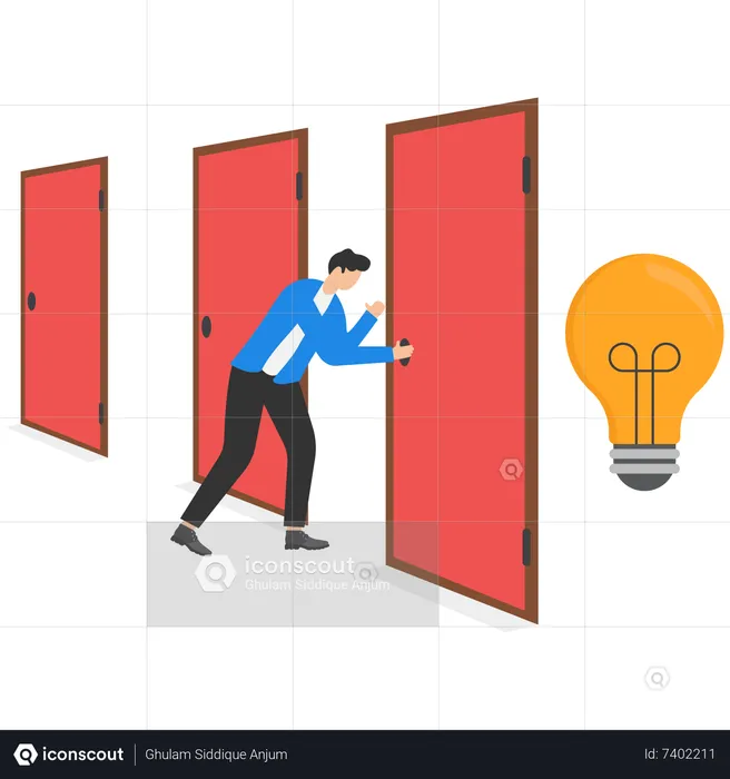 Young man is choosing path to successful idea  Illustration