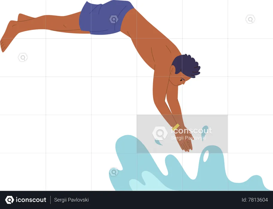 Young man jumping in water  Illustration