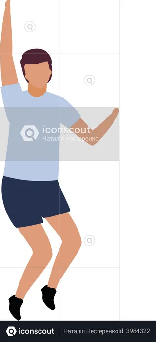 Young man jumps with hand up  Illustration