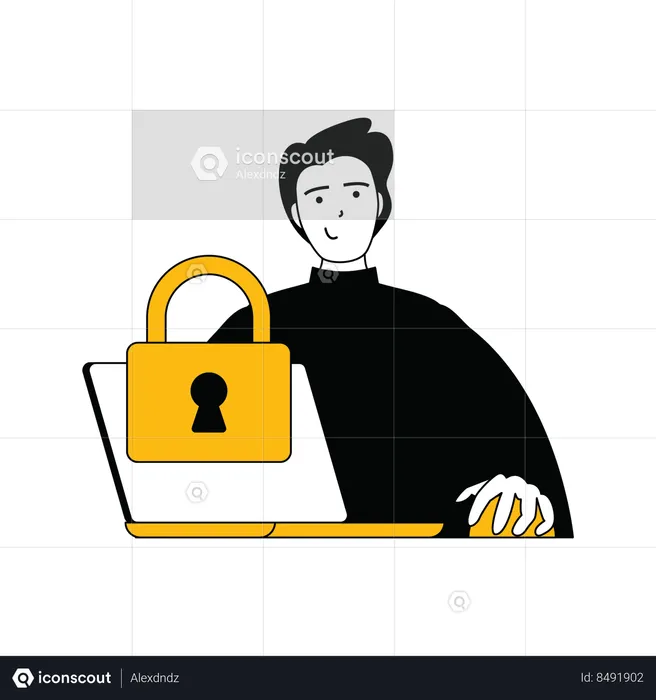 Young man locked laptop  Illustration