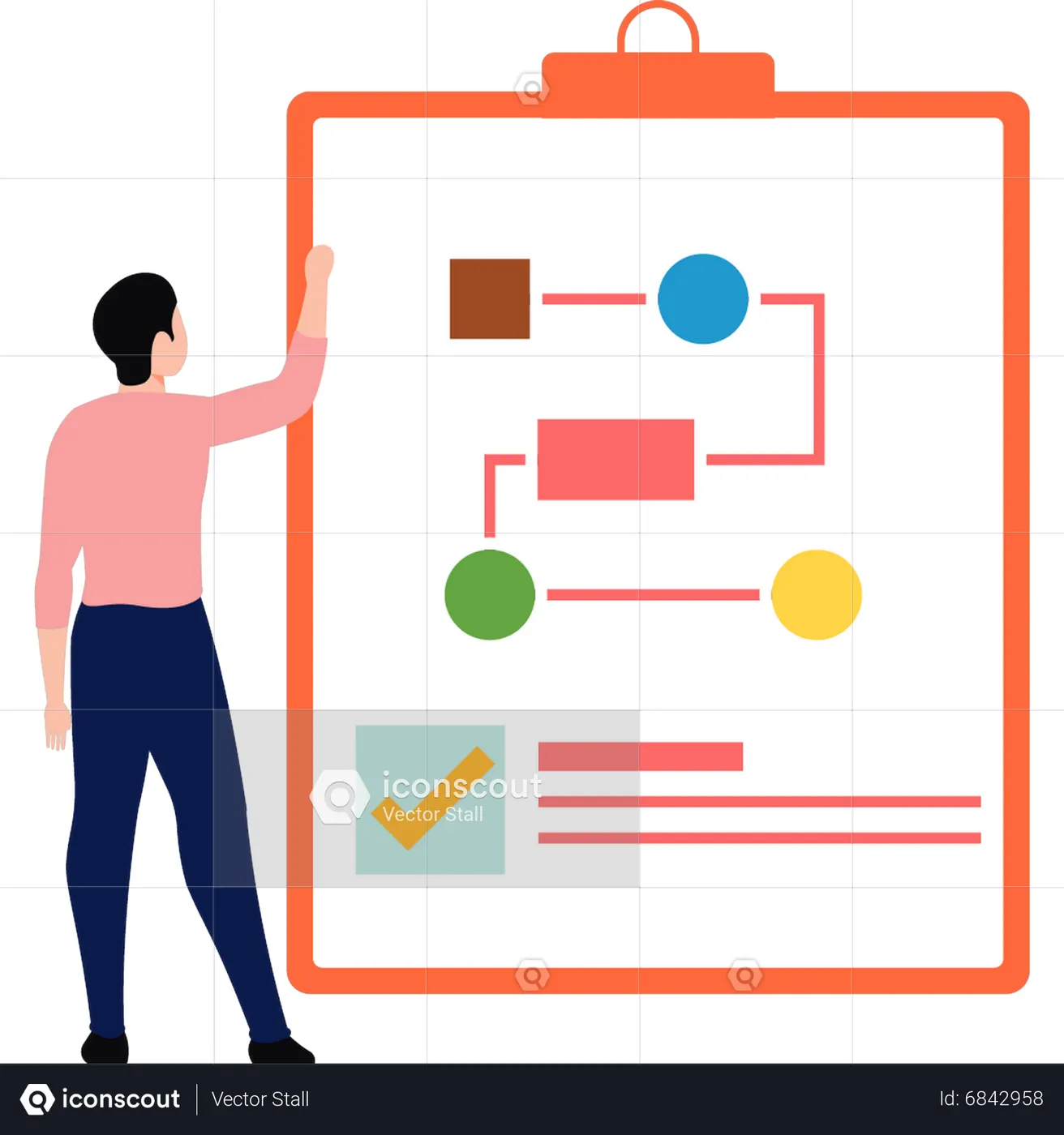 Best Young man looking at flowchart Illustration download in PNG ...