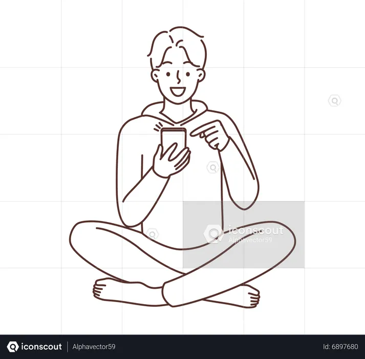 Young man looking at mobile and smiling  Illustration