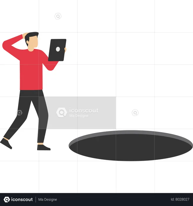 Young man looking at the mobile phone without looking pit  Illustration