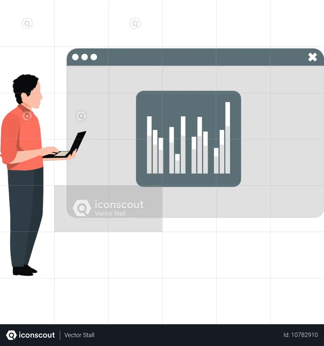 Young man looking business growth graph  Illustration