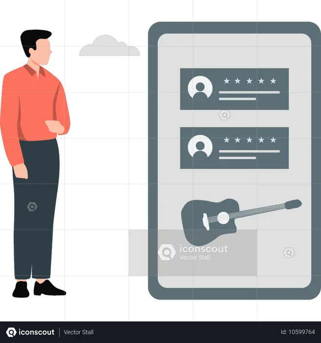 Young man looking user profile on mobile  Illustration