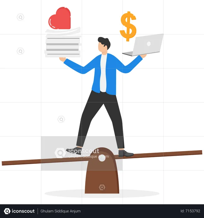 Young man making a decision between a high paid job or a passionate job  Illustration