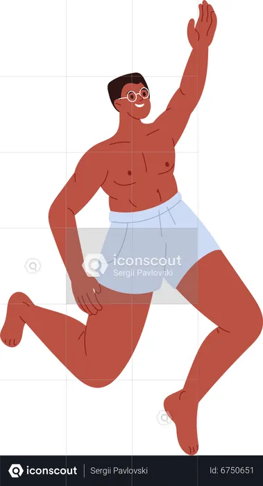 Young man on beach party happy dancing and jumping  Illustration