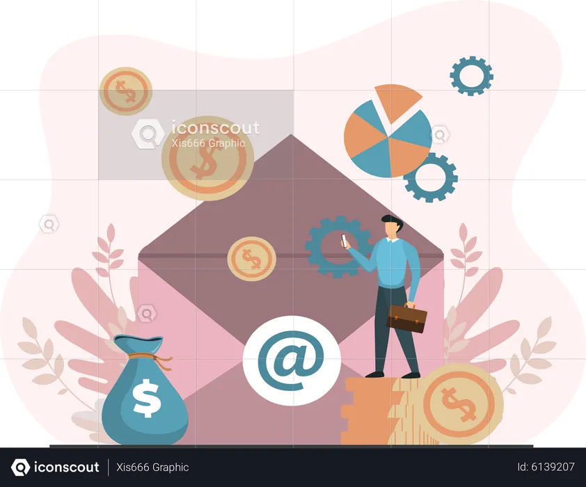 Young Man Opening Financial Email  Illustration