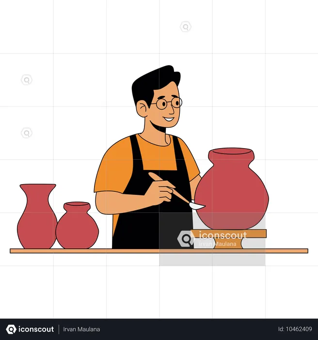 Young Man painting on Pottery  Illustration