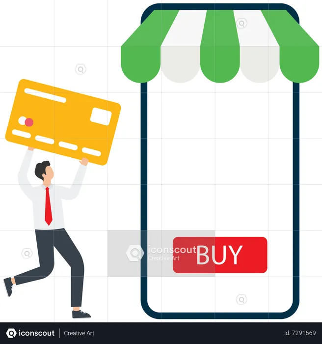 Young Man Paying With A Credit Card In Online Stores  Illustration