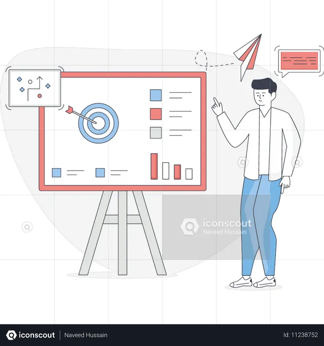 Young man pointing business target  Illustration