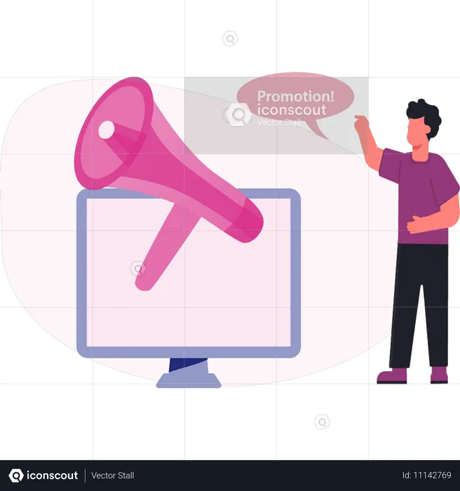 Young man pointing marketing promotion  Illustration