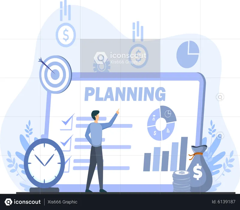 Young man presenting financial planning  Illustration