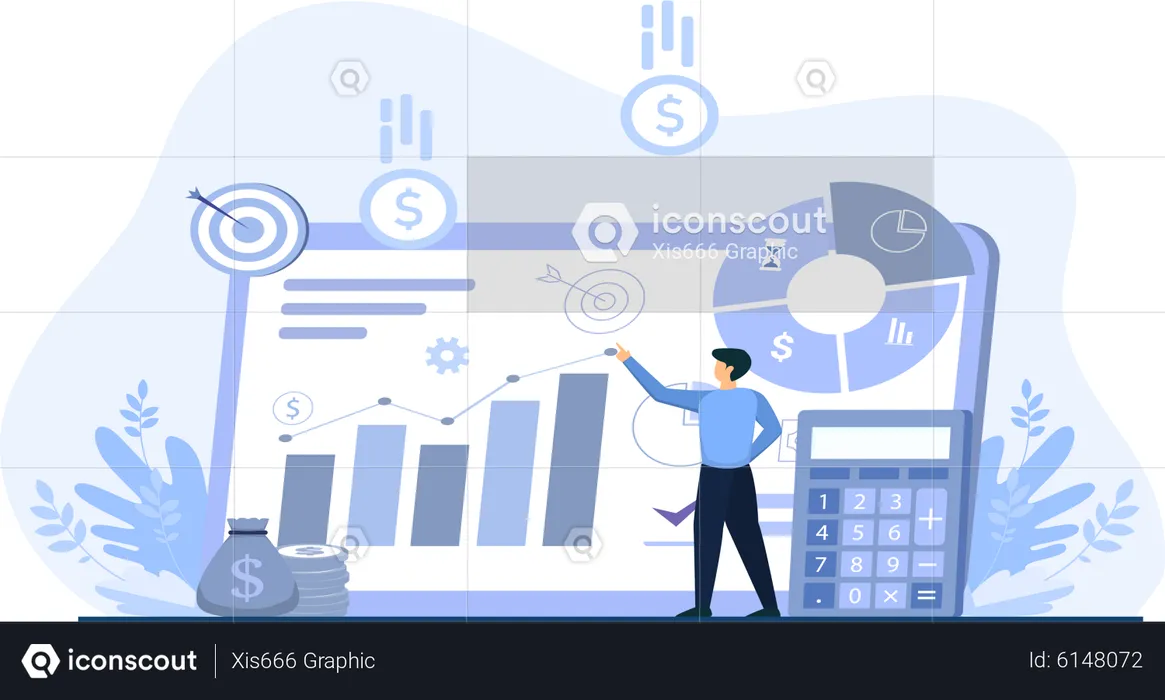 Young man presenting financial report  Illustration