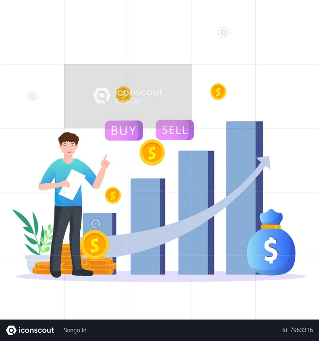 Young Man Presenting  Financial Report  Illustration
