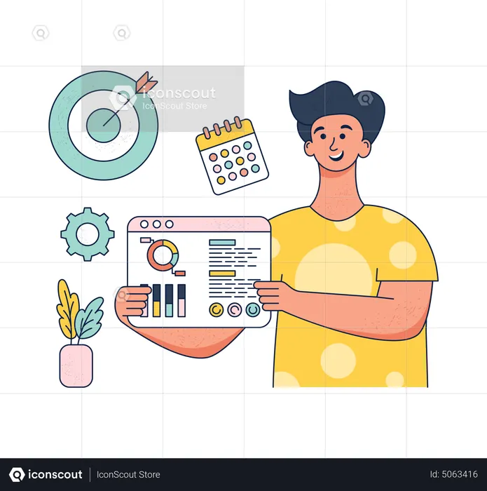 Young man presenting Marketing Strategy  Illustration